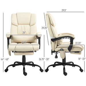 Beige High Back Reclining Office Chair with 6 <b>Vibrating</b> Points Nylon Base and <b>Remote</b> Includes Footrest and Massage Features - Product Image 3