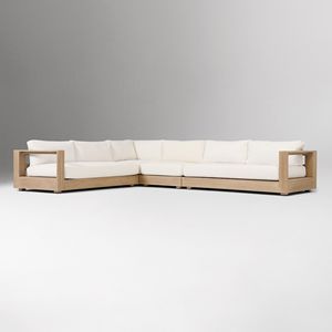 Canapé d'angle en bois de teck Honey Glow Teak Wood Garden Daybed, style U, avec accoudoirs ouverts et structurés - Product Image 2