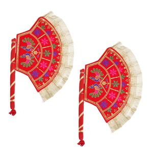 Abanico Étnico Bordado a Mano, Decorativo, con Flecos, para Bodas, Arte Folclórico Rojo - Product Image 3