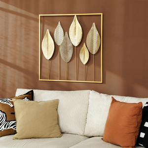 Panneau mural botanique en feuille d'or, sculpture élégante en métal à motif de feuillage, œuvre d'art naturelle encadrée pour l'intérieur moderne de la maison - Product Image 4