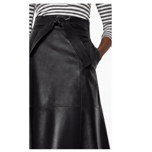 Jupe en cuir véritable noir pour femme, respirante, écologique, formelle, longueur genou, grande taille - Product Image 3