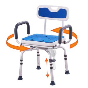 Sedia da Doccia Leggera Girevole a 360 Gradi, Sedile Regolabile Antiscivolo con Braccioli e Schienale per Doccia e Vasca - Product Image 2