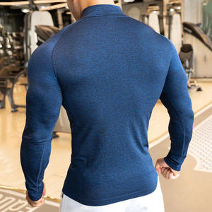 High Quality Long Sleeve Half Zipper Collar <b>Shirt</b> Solid Colors Training Fitness Outdoor Muscle Slim Fit <b>Shirt</b> for Men's - Product Image 6