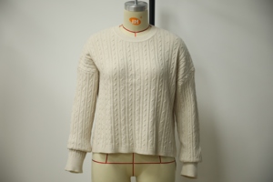 Suéter de Invierno para Mujer, Cuello Redondo, Manga Larga, Tejido de Punto Grueso, 100% Lana, Color Crema, Estilo Normcore, Tejido a Mano - Product Image 3