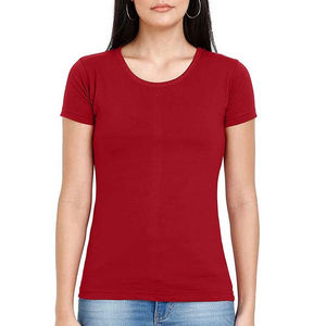 Camiseta de Verano Ecológica Personalizable para Mujer, Venta al por Mayor, Hombros Caídos, Corte Regular, Algodón y Poliéster, Color Rojo - Product Image 1
