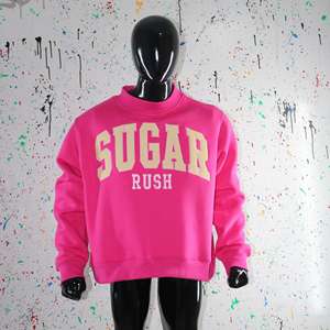 SUGAR HOT PINK Sudadera de cuello alto 100% algodón con apliques bordados, sudadera de cuello ancho CLUSH SPORTS - Product Image 1