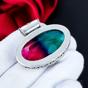 Bi-Color Tourmaline Pendant 925 Sterling Silver Pendant Oval Faceted Gemstone Handmade Pendant, Designer Jewelry Gift for Women - Product Image 2
