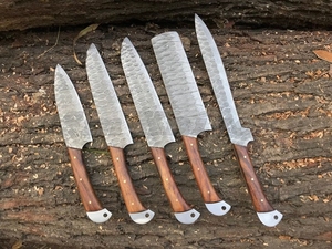 Juego de 5 Cuchillos de Cocina Hechos a Mano con Acero de Damasco y Mango de Madera, Personalizables OEM/ODM/OBM - Product Image 5