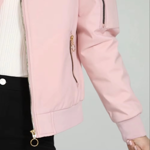 Women's Pink Bomber Jacket <b>Blush</b> Flight Coat Quilted Shoulder Padded Windbreaker Zip Up Fashion Outwear Casual Pastel Coat - Product Image 6