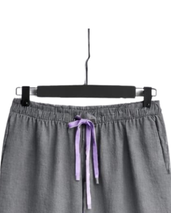 Ensemble deux pièces pour femme : chemise grise et pantalon large gris, tenue décontractée en coton et lin pour l'été, fabricant de vêtements sur mesure OEM - Product Image 6