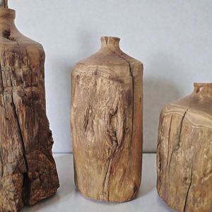 Jarrones de Madera Rústicos Hechos a Mano, Minimalistas, Únicos, de Madera Carbonizada, Jarrón Decorativo Estilo Japonés Wabi Sabi, Decoración de Estante de Madera Sólida - Product Image 6