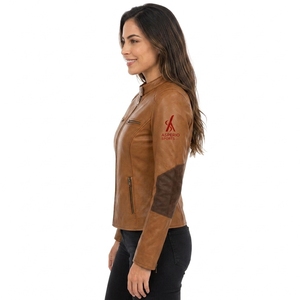 Latest Design Fashionable High Quality Women genuine <b>Leather</b> <b>Jacket</b> New Fashionable <b>Long</b> Sleeve Women <b>Leather</b> <b>Jacket</b> With OEM - Product Image 6