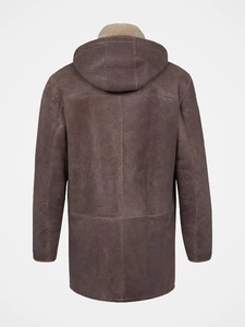 <b>Men</b>’s <b>Shearling</b> Duffle Brown Coat - Product Image 2
