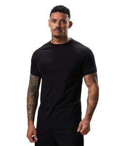 T-shirt col rond noir pour homme, couleur unie, 100% coton, tricoté, coupe décontractée, classique - Product Image 1