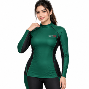 High Quality Stretch Fabric Moisture Wicking Technology Fitted Silhouette Breathable Panels <b>Women</b> <b>Rash</b> <b>Guard</b> Crafted With OEM - Product Image 1