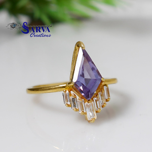 Alexandrite Kite Shape <b>Ring</b> 925 Sterling <b>Silver</b> Gold Plated Vintage Engagement Wedding <b>Ring</b> with <b>Cubic</b> <b>Zirconia</b> Accents - Product Image 6
