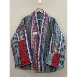 Handmade 100% Cotton Patchwork kantha Kimono <b>Jacket</b> Full Sleeve Shawl Collar Eco-Friendly Women's Wear <b>jacket</b> - Product Image 4