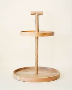 Élégant support de service à double étage avec 8 assiettes en bois pour la présentation et la dégustation de gâteaux, écologique et non toxique - Product Image 3