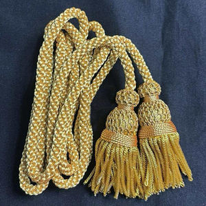 Cordón pectoral con borlas de obispo, de rayón/poliéster, ecológico, dorado y blanco, para vestimenta clerical, con borlas de hilo de latón y ribete cosido a mano - Product Image 1