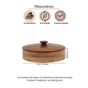 Boîte à chapati en bois ronde avec couvercle, design traditionnel durable, conteneur de rangement fait à la main - Product Image 2