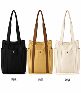 Wholesale Custom Logo Cotton Canvas Tote Bag Multi Pocket Outdoor Travel <b>Soft</b> <b>Handbag</b> Shoulder Carrier - Product Image 4