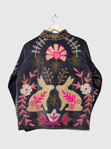 Veste en velours brodée, col mandarin, manches longues, motif floral, broderie à la main, vêtements d'automne pour femmes - Product Image 4