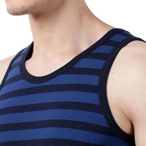 Camiseta sin mangas a rayas para hombre, cuello redondo, informal, transpirable, de algodón tejido, azul - Product Image 6
