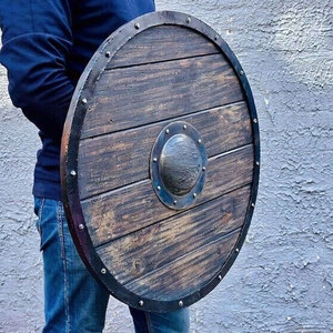 Escudo de madera de estilo medieval, hecho a mano, redondo, para fiestas de disfraces, festivales históricos, actuaciones teatrales y escenarios. - Product Image 4