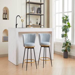 Set di 2 Sgabelli da Bar Alti con Seduta Girevole a 360 Gradi e Schienale Imbottito, Altezza Seduta 26 Pollici, in Velluto per Bar - Product Image 2