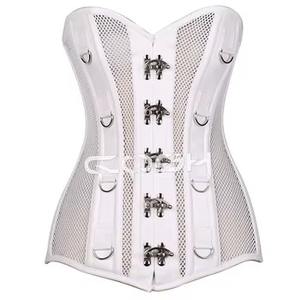 Haut corset en cuir blanc avec maille verte respirante - Product Image 5