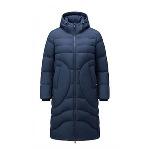 Quilted <b>Men</b> Long Puffer Jacket Featuring <b>Thermal</b> Filling And Adjustable Hood For Cold Weather Protection <b>Men</b> Long Puffer Jacket - Product Image 1