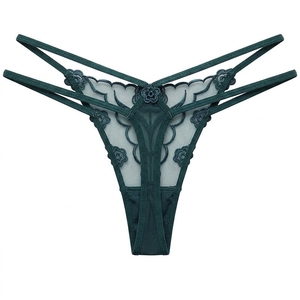 Lencería sexy: Tangas G-string eróticas para mujer, ropa interior sin entrepierna con encaje, bordado brillante y perlas, cintura elástica, venta al por mayor. - Product Image 2