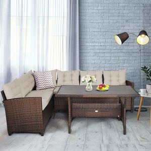 3-teiliges handgewebtes Rattan-Gartensofa-Set mit Esstisch - Product Image 2
