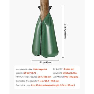 4 Confezioni di Sacche per Irrigazione Alberi da 20 Galloni, a Rilascio Lento, Ricaricabili, per Nuovi Alberi, 5-9 Ore - Product Image 4