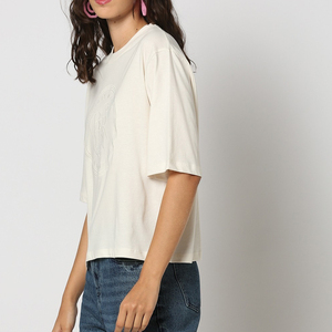 Camiseta Personalizada con Bordado para Mujer, Algodón Premium, Estilo Casual Holgado, Moda Urbana, para Uso Diario de Verano - Product Image 5