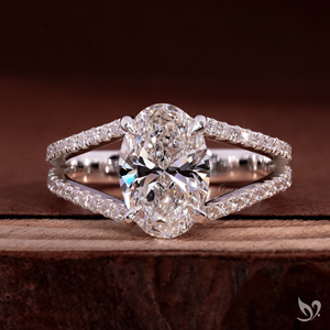 แหวนเพชรรูปไข่ 2 กะรัต แบบฝังเพชรสองแถว ทองคำขาว 10K รับรองโดย IGI สำหรับวันครบรอบหรือแหวนหมั้น - Product Image 1