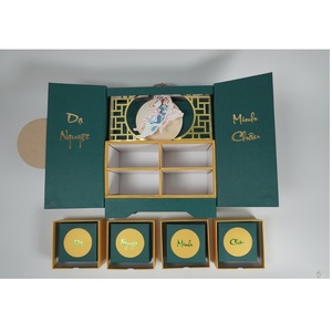 Caja de pastel de luna de lujo OEM con asa Cajas de papel de regalo Kraft biodegradables de alta calidad Impresión de hoja de oro Tipo doblado - Product Image 3