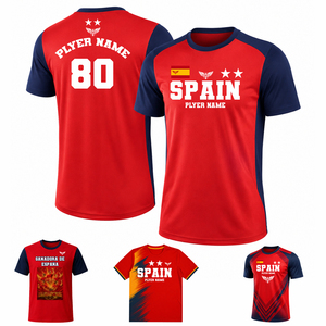 เสื้อเชียร์ฟุตบอลสไตล์สเปน ปี 2026 เสื้อยืดเฉลิมฉลองแฟนสเปน เสื้อยืดแฟนบอลแบบสั่งทำได้ แห้งเร็ว เสื้อผ้ากีฬาสำหรับทุกเพศ - Product Image 1