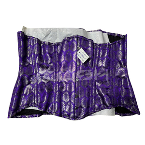 Corsé de brocado morado con varillas de acero, corte bajo el busto, para curvas extremas, con cierre frontal y cordones ajustables en la espalda - Product Image 1
