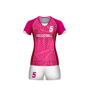 Men <b>Volleyball</b> Jersey <b>Set</b> Customized Team Name Pink Geometric Print Sublimated Moisture Wicking Fitted Short Sleeve Elastic - Product Image 5