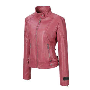 Chaqueta de Cuero Sintético Rosa para Mujer, Marca Kadia, con Logotipo Personalizado 2026, Corte Ajustado, Estilo Motero, con Cuello Alto y Hebillas Ajustables - Product Image 2