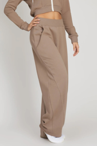 <b>Women's</b> Solid Brown High Waist Wide Leg Sweatpants <b>Loose</b> Fleece Casual <b>Trousers</b> With Pockets - Product Image 4