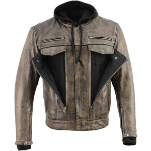 Veste de moto d'hiver unisexe SAMROZ SPORTS en cuir de buffle gris clair avec capuche, manches longues, ventilation, coupe-vent, haute performance - Product Image 4