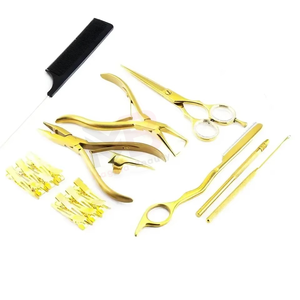 Handtied Stainless Steel Hair Extension Tool <b>Kit</b> with Black Matte <b>Beads</b> Pulling Loop Hook Weft Extension Pliers <b>Kit</b> - Product Image 6