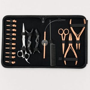 Kit d'installation d'extensions capillaires doré avec pince à bandes adhésives, pince à perles plates et peigne - Product Image 1