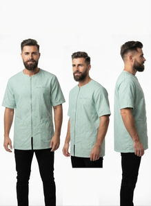 Veste de barbier professionnelle en soie écologique, imperméable, avec logo brodé personnalisé, fermeture éclair, manches courtes - Product Image 3