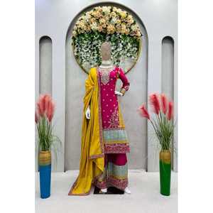 CODIFICACIÓN DE SECUENCIA CHINON DE MODA TRABAJO TOP PALAZZO CON DUPATTA ROSA - Product Image 1