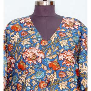 Caftán indio estampado a mano, de algodón orgánico puro, ligero, ropa de dormir corta, estampado floral, ropa de playa, vestido de verano - Product Image 2