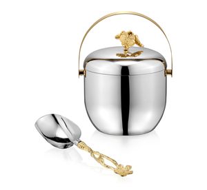 Juego de Cubitera Floral de Acero Inoxidable con Cuchara, 1.5L, Doble Pared, Elegante Enfriador para Fiestas, Hogar, Bar, Hotel, Restaurante - Product Image 1