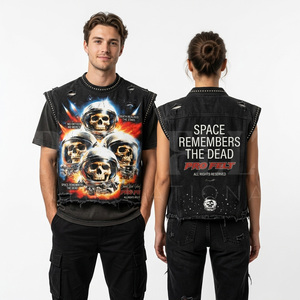 Whole Sale Vintage Graphic Skull Custom Made Sleeveless T Shirt <b>Distressed</b> Tank <b>Top</b> Streetwear Cotton Summer Tee Casual OEM ODM - Product Image 3